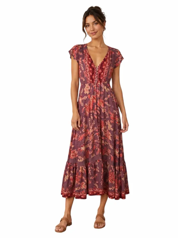 Jaase Indie Button Front Maxi Dress Women’s Size XS Bohemian Maxi Brown Floral - Image 15