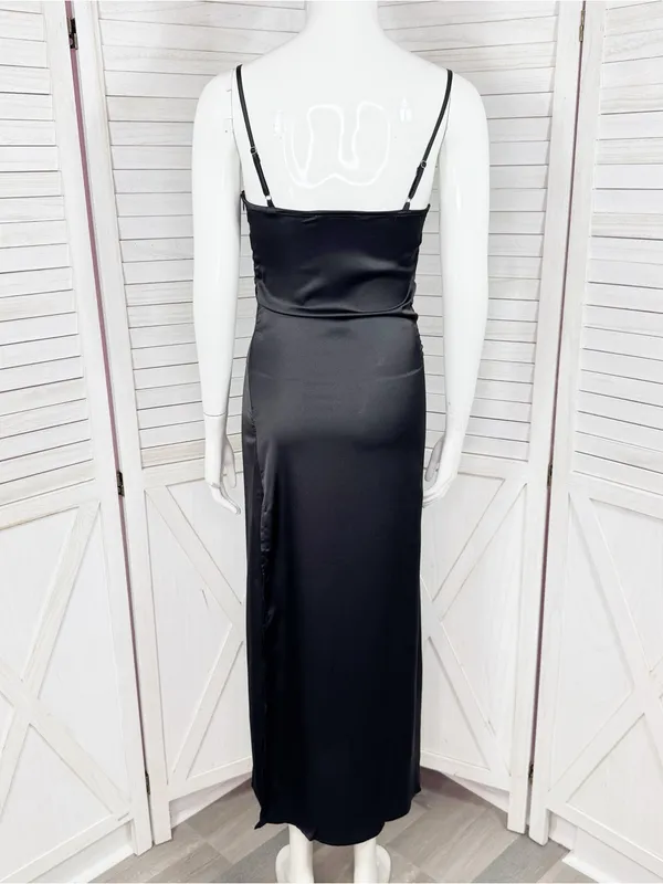 LBLC The Label Valarie Black Satin Slip Dress XS Midi Whimsigoth Party Coquette - Image 5