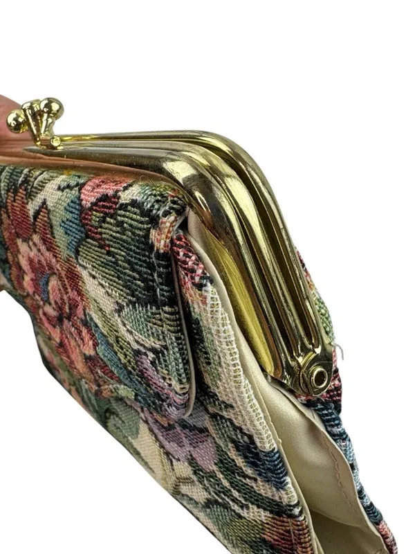 *Vintage Floral Tapestry Wallet Kisslock Bi-Fold Credit Card Check Book - Image 7
