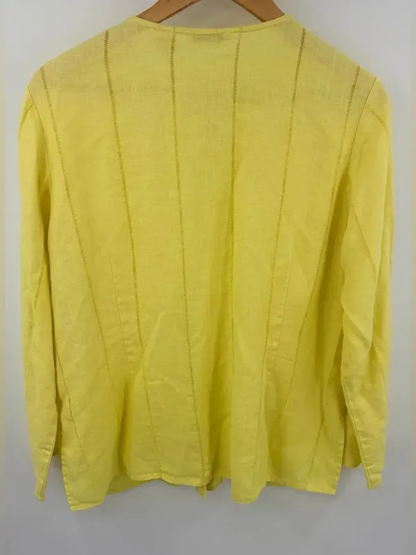 Laura Ashley butter yellow linen button up long sleeve cardigan women’s L - Image 6