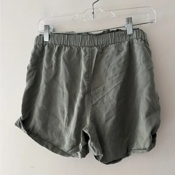 Aerie High Waist Pull On Elastic Waist Shorts Army Green Front Tie Detail‎ - Image 5