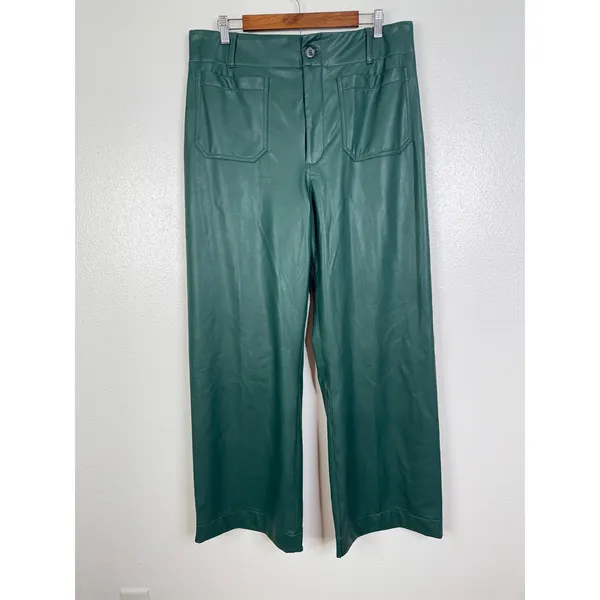 Maeve Anthro The Colette Full Length Faux Leather Pants Muted Aqua Teal Size 33 - Image 2