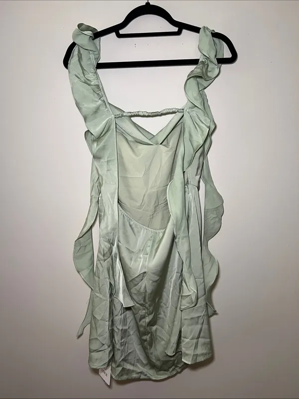 Cider Green Ruffled Sweetheart Neckline Mini Dress - Image 5