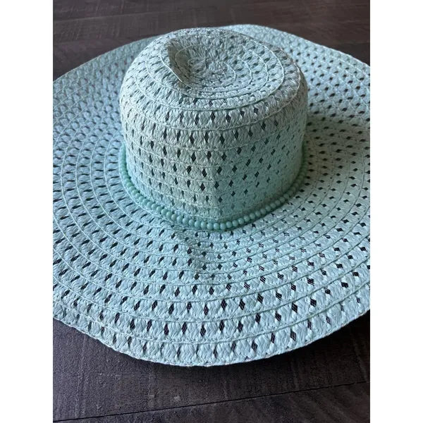 NWOT Foldable Mint Ladies Wide Brim Straw Womens Beach Floppy Summer Sun‎ Visor - Image 2