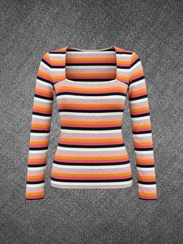 Aeropostale Striped Ribbed Square Neck Top Size S - Image 2