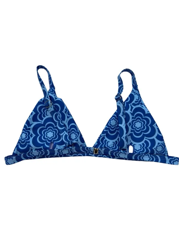Blue Retro Floral Cheeky Bikini Set XL High Leg Triangle Swimwear Y2K Boho Beach - Image 13