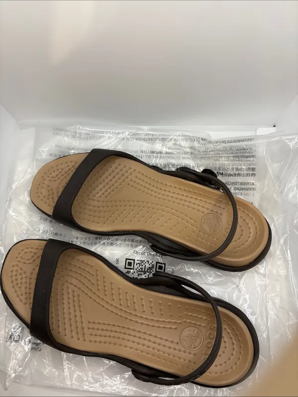 CROCS Cleo Women’s Brown and Tan double strap Sandals size 8 new flats - Image 2