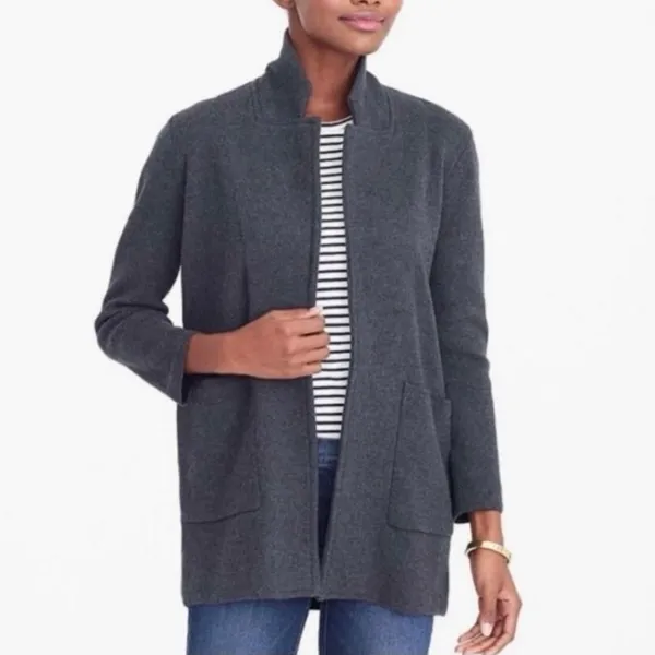 J CREW Gray Sophie Open Front Knit Jacket With Pockets Size Medium - Image 3