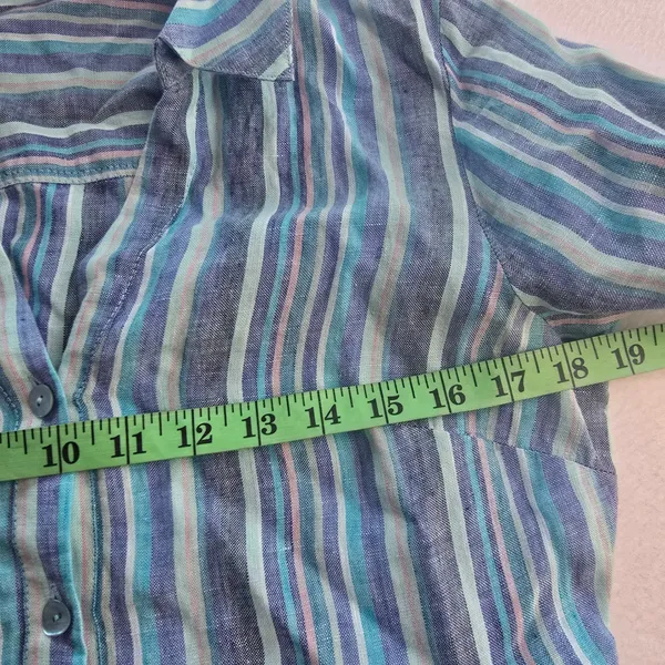 Soft Surroundings 100% Linen Striped‎ Tiered Midi Shirt Dress Blue Coastal XS - Image 7