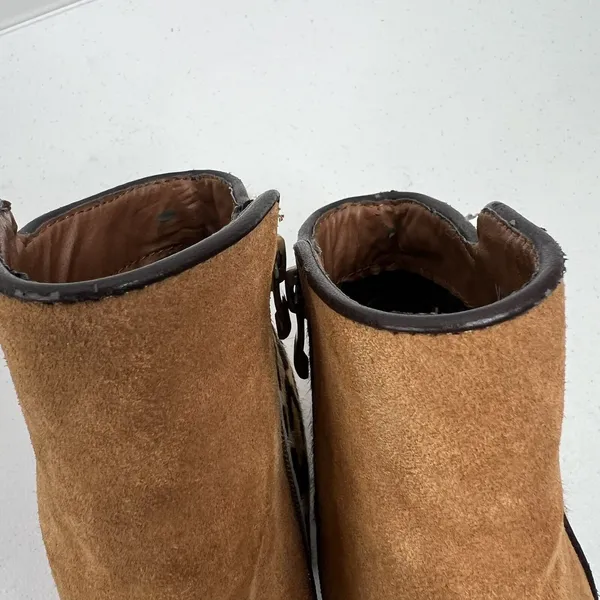 Very Volatile Size 7.5 Bootie Chatter Leopard Leather Calf Hair Stack Heel Brown - Image 10