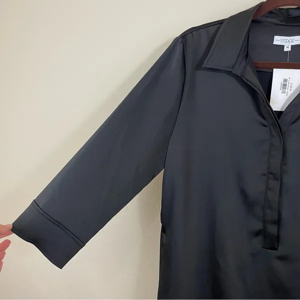 S’EDGE Black Satin 3/4‎ Sleeve Midi Dress NWT Size Medium - Image 4
