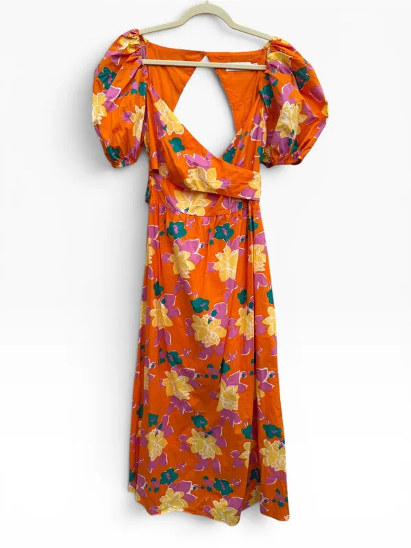 Petal & Pup Orange Floral Puff-Sleeve Maxi Dress - Image 2