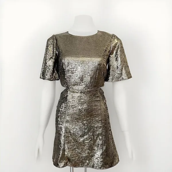 NEW FRENCH CONNECTION Alara Metallic cut out mini dress XSMALL Womens Night Out - Image 5