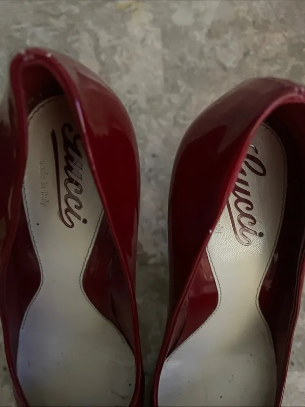 Gucci Classic Pumps High Stiletto Heels Patent Leather Dark Red EU38 B US 8B - Image 3