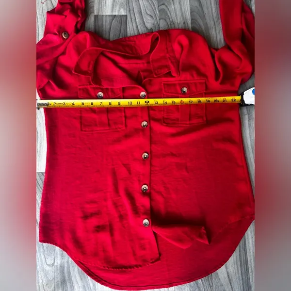 New Directions Red Relaxed Button Down Shirt Size L - Image 5