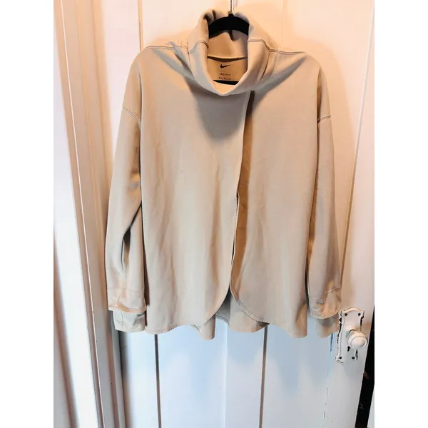 Nike Womens Medium Dri-FIT Crossover Cowl Neck Pullover Hoodie Sweatshirt Beige - Image 2