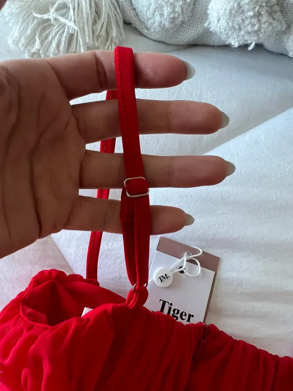 Tiger Mist Red Mesh Lace Up Mini Dress - Image 7