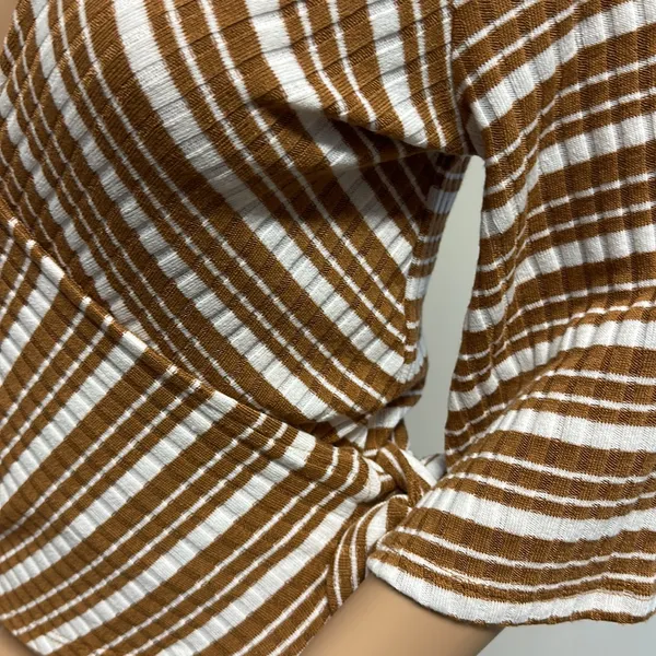 NWOT Socialite Brown & White Wrap Top diagonal stripes size S - Image 7