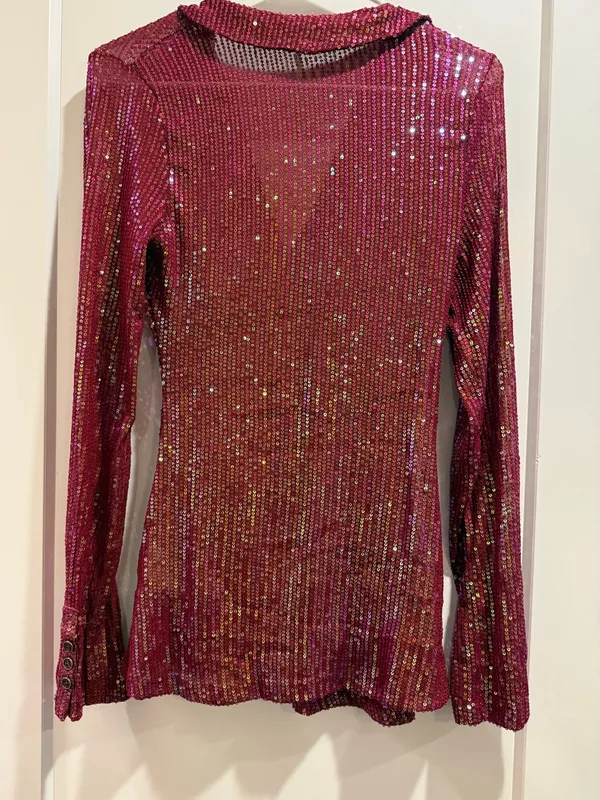 Free‎ People Magenta Sequin Long Sleeve Button Down Shirtee Top Size Small - Image 6