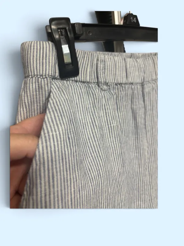 Quince 100% European Linen Blue & White Pinstripe Cropped Pants XS - Image 4