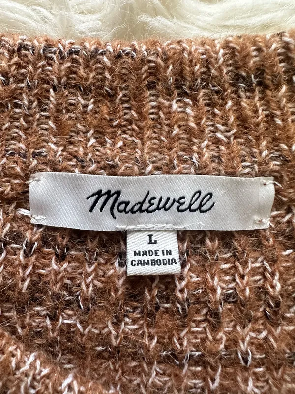 Madewell Prentiss Sweater Spacedye Shoulder Tuck Pullover Autumn Brown Sz L - Image 7