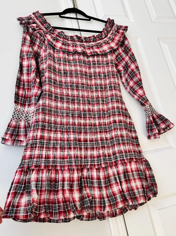 Pilcro Smocked Plaid Mini Dress, Size L - Image 12