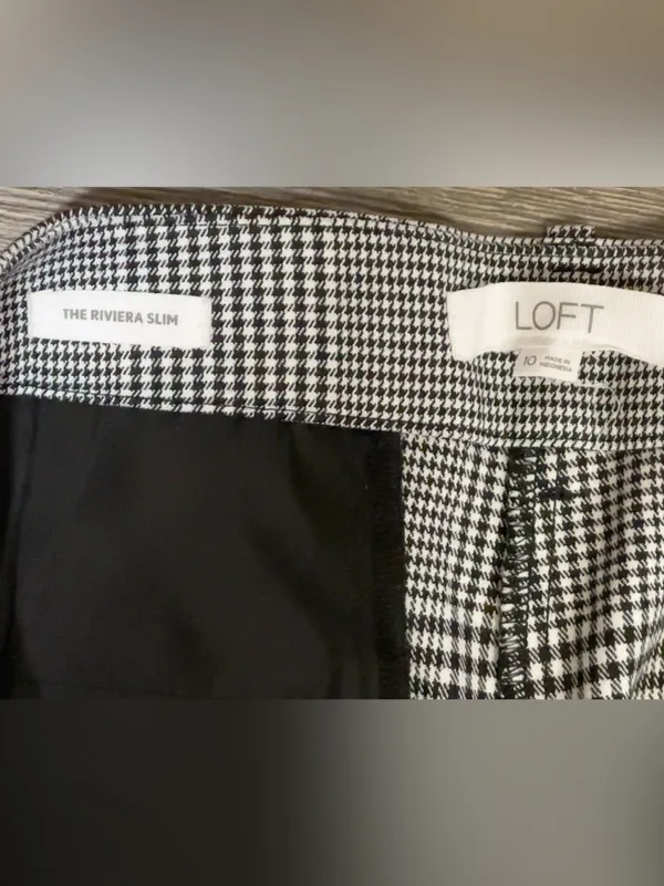 LOFT The Riviera Slim Plaid Ankle Pants Black White Size 10 - Image 11