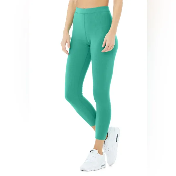 ALO leggings ribbed blissful high waisted 7/8 ocean teal emerald workout - Image 8