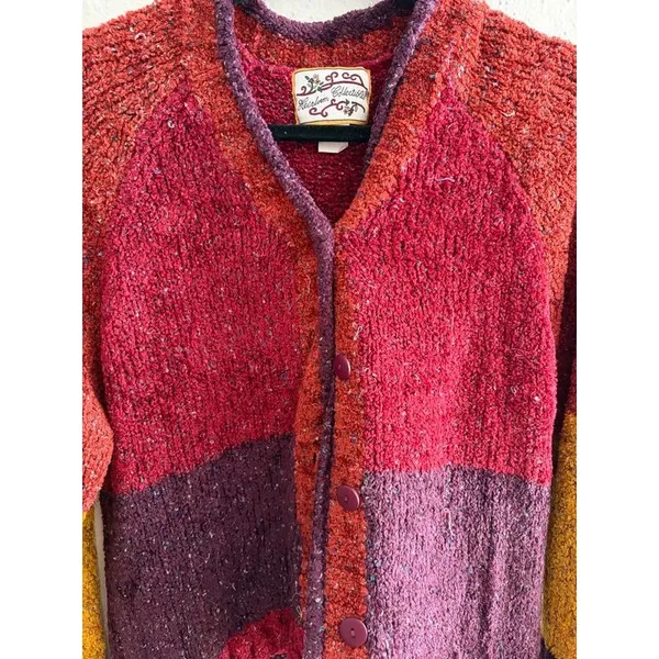 Vintage Heirloom Collectibles Colorblock Cardigan Sweater M Autumn Fall Chunky - Image 5