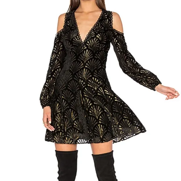 Alice + Olivia Aria Metallic cold shoulder‎ mini dress Sz 6 - Image 3