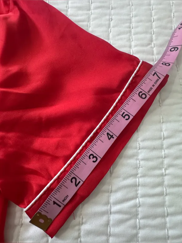Ekouaer Bedtime Stories Red Satin Short-Sleeve Pajama Set with White Piping in Size M - Image 10