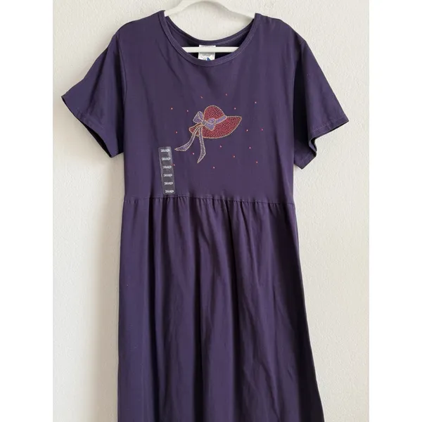 Vtg Cactus Bay By‎ Lynee Dress Women's XL Purple Red Hat Society Maxi USA NEW - Image 3
