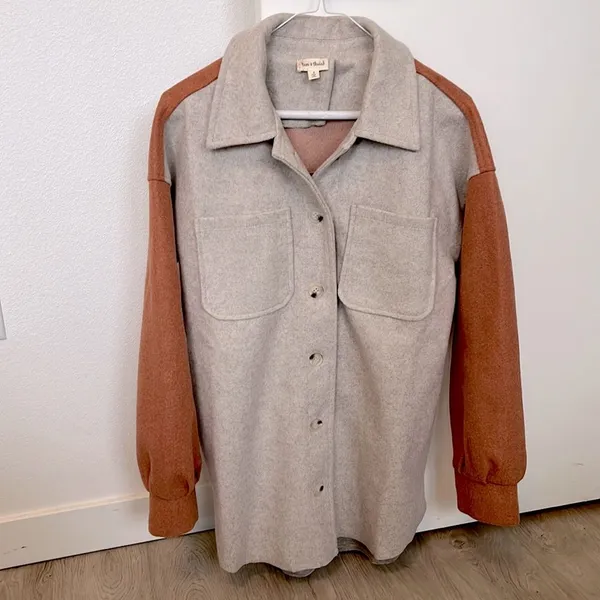 Hem & Thread Two-Tone Shacket Orange Cream Small - Shirt Jacket Layer Boho - Image 3