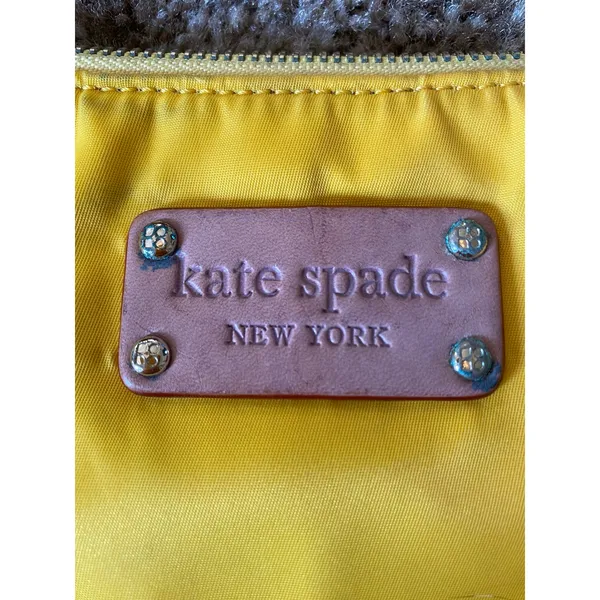 Kate Spade Yellow Nylon Shoulder Purse Hand Bag Brown Leather Trim Zip Top - Image 2