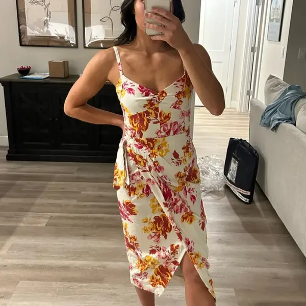 Great Jones Floral Midi Slip Dress SIZE 14 Cocktail Cotton Ruched Designer $250 - Image 5