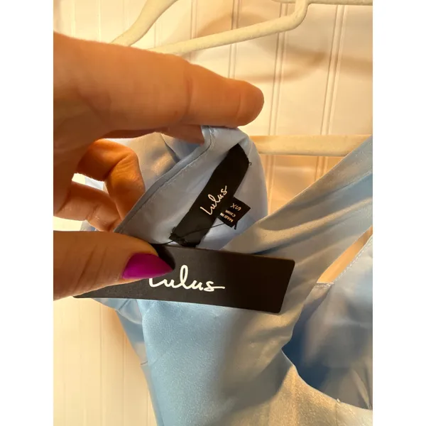 NWT Lulus Truly the Cutest Light Blue Satin Square Neck Mini Dress Party Size XS - Image 6