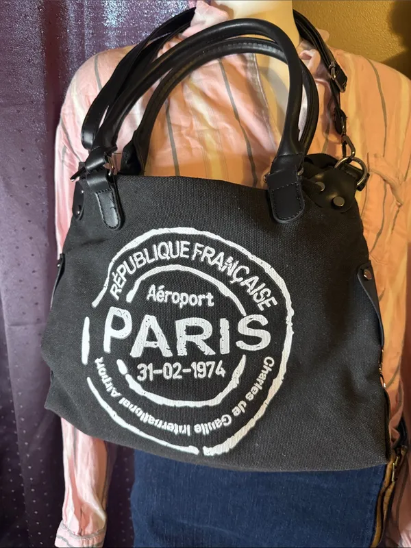 Black Canvas Tote with Dual Handles and Shoulder Strap - Image 6