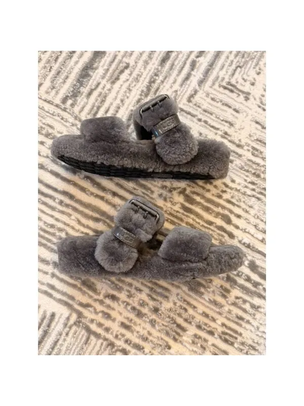 UGG women's size 7 gray Fuzz Yeah Slide Slipper Sandals S/N 1104662 - Image 6