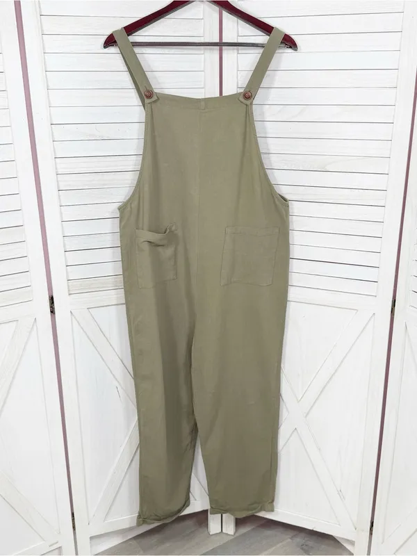 Emery‎ Rose Cotton Front Pocket Cuffed Overalls Jumpsuit Olive Green Large - Image 7