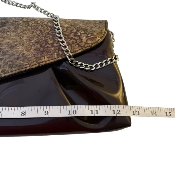 Beijo Patent Leather and Leopard Print Clutch Chain Strap Retro 90s Animal - Image 8