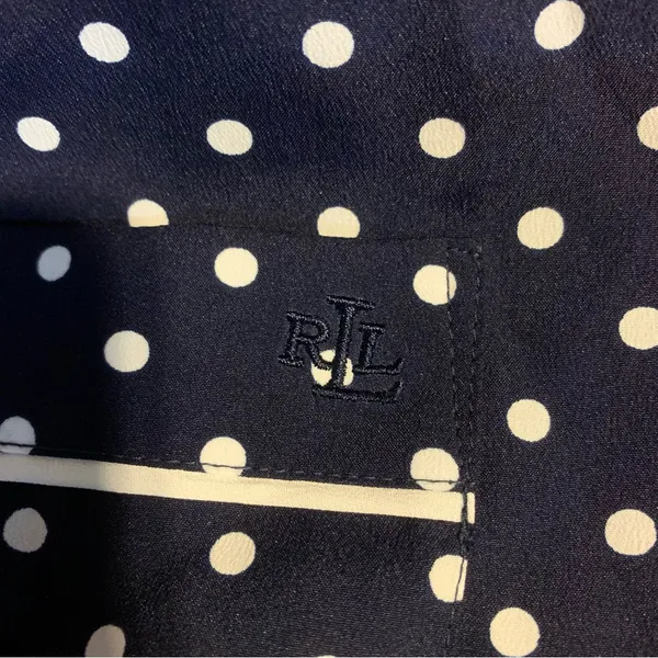 Lauren Ralph Lauren Navy Blue W/White Polka Dots Button Down Shirt (M) - Image 10