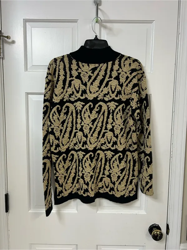 Cache Black and Cream Paisley Mock Neck Sweater - Image 3