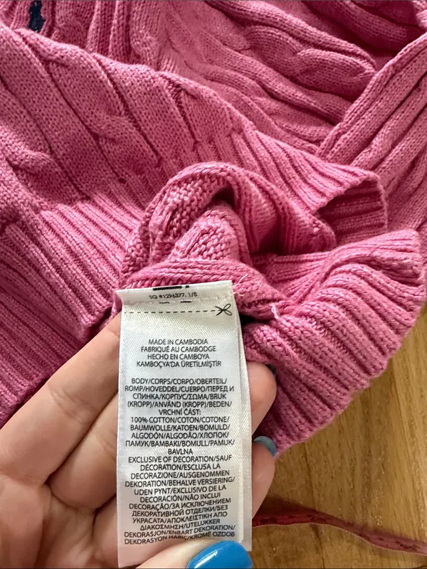 Polo Ralph Lauren Pink Cableknit Cotton Crewneck Sweater Sz L - Image 6