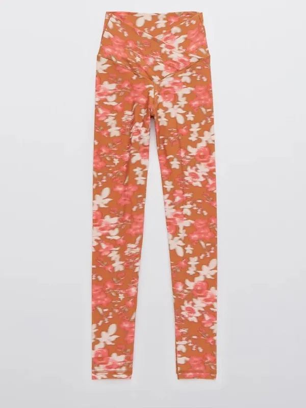 Aerie offline real me High-Waist Floral Print Leggings in Peach & White - Image 3