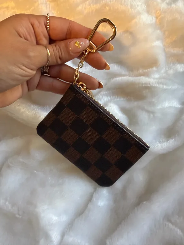Brown checkered mini coin purse wallet NEW - Image 6