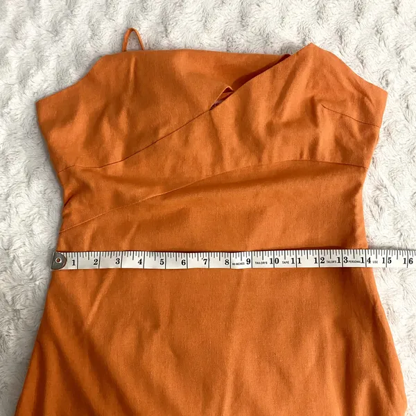 NEW Showpo Patchico Orange Linen Blend Look Split Bust Bodycon Mini Dress 6 - Image 10