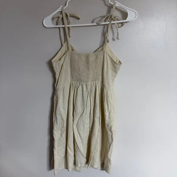 Aerie‎ Linen Blend Button Down Tie Strap Mini Dress Cream Size XS Boho Festival - Image 8