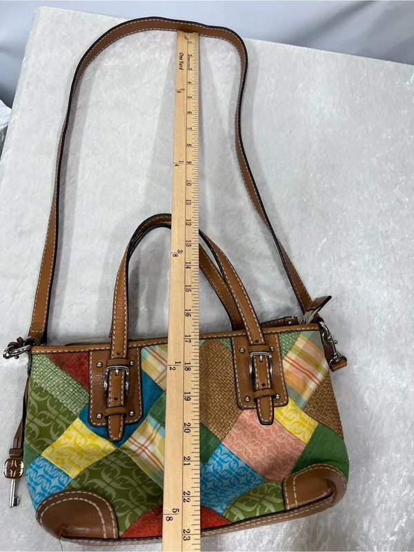 Fossil Patchwork Multicolor Women’s Satchel handbag purse - Image 4