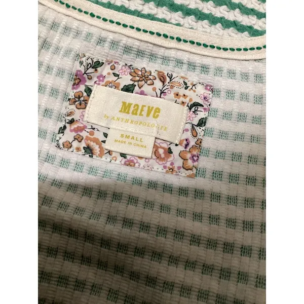 Maeve by Anthropologie Tank Top Womens Small Green White Striped Textured Knit - Image 4