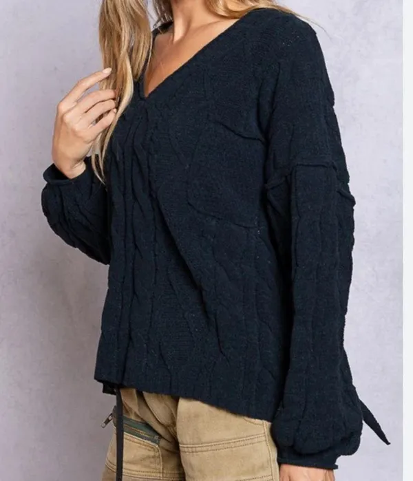 POL Black Enola Open Tie Back Oversized Sweater Size Large - Image 2